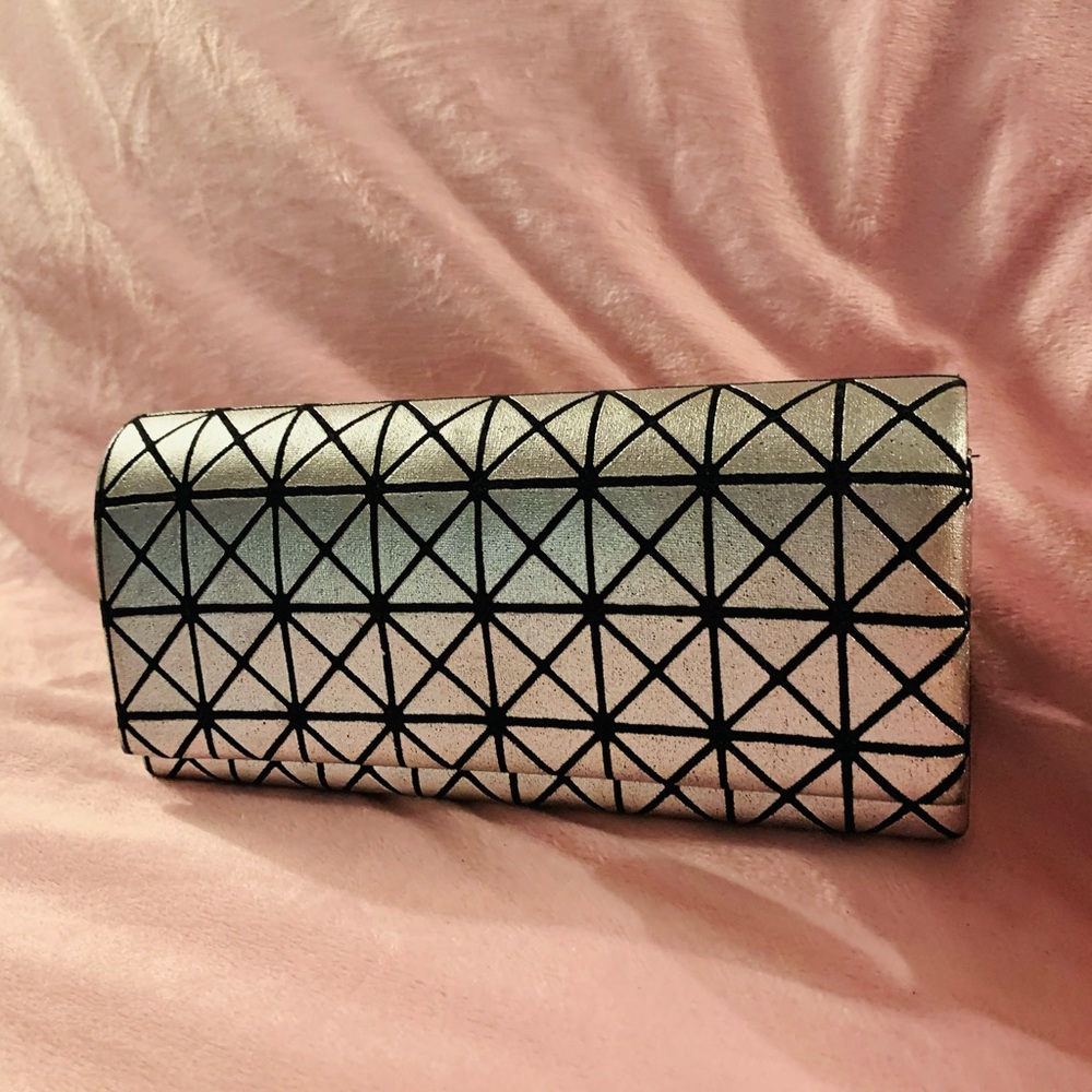 Silver and black clutch with chain